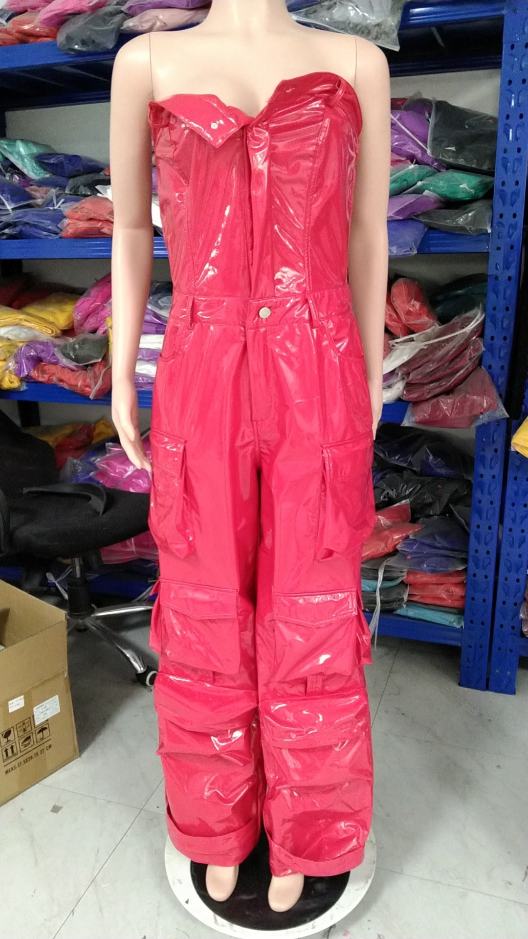 Women's Strapless Low Back Slim Fit Trendy Pocket Jumpsuit 11