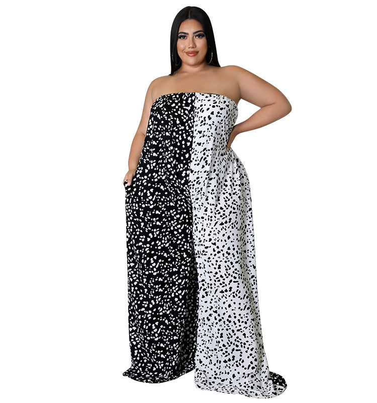 Plus Size Women Off-Shoulder Contrasting Strapless Jumpsuit 10