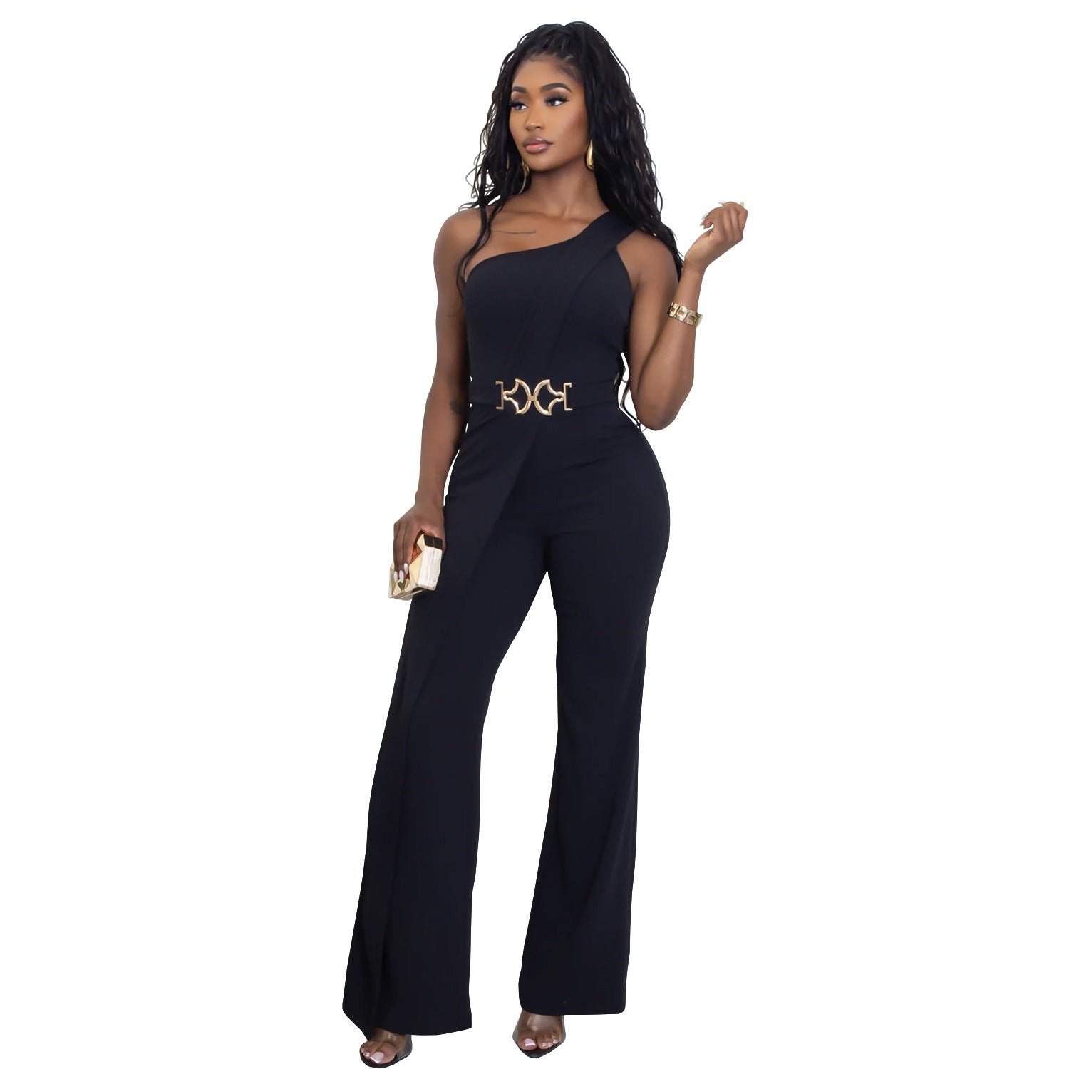 Women Summer Elegant Slash Shoulder Jumpsuit 8