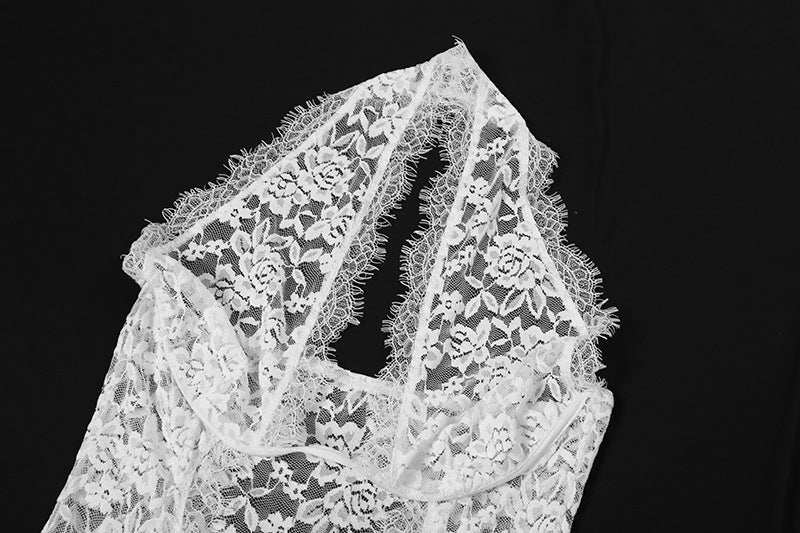 Women Summer Chic Lace Hollow Halter Neck Sexy Backless Solid Dress 9