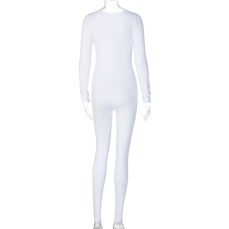 Women's Summer Fashion Long Sleeve Slim Solid Color Jumpsuit 14