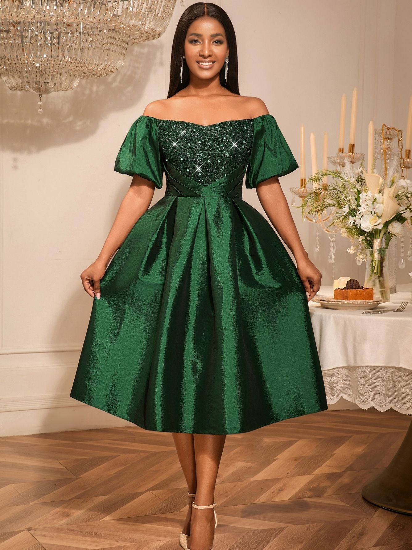 Women Retro Sexy Off Shoulder Elegant Sequin Formal Party Dress 3