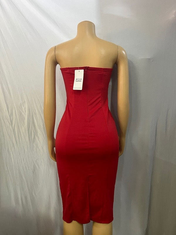 Women Strapless Sexy Backless Slit Diamond Bodycon Dress 11