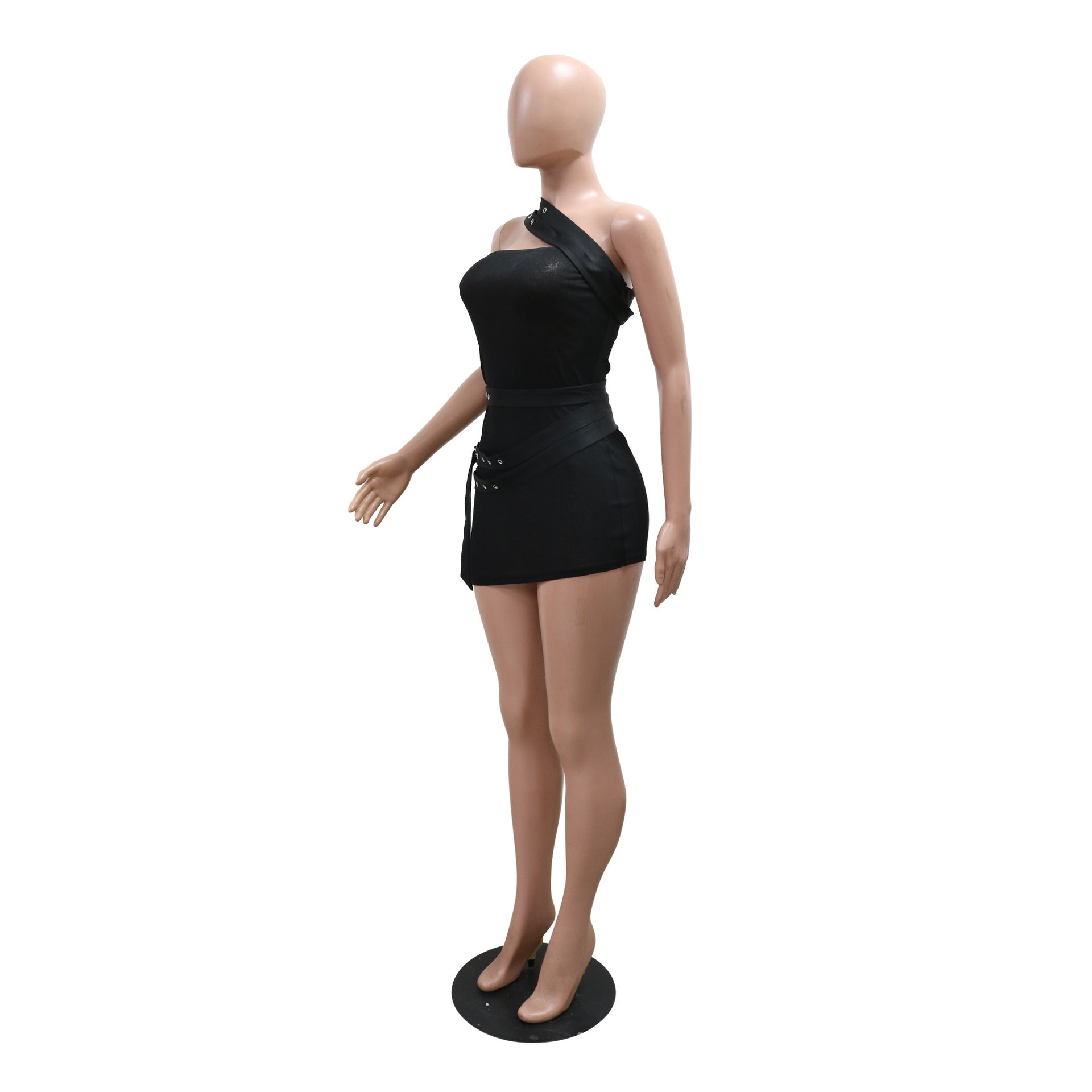 Slash Shoulder See-Through Women Sexy Irregular Short Dress 7