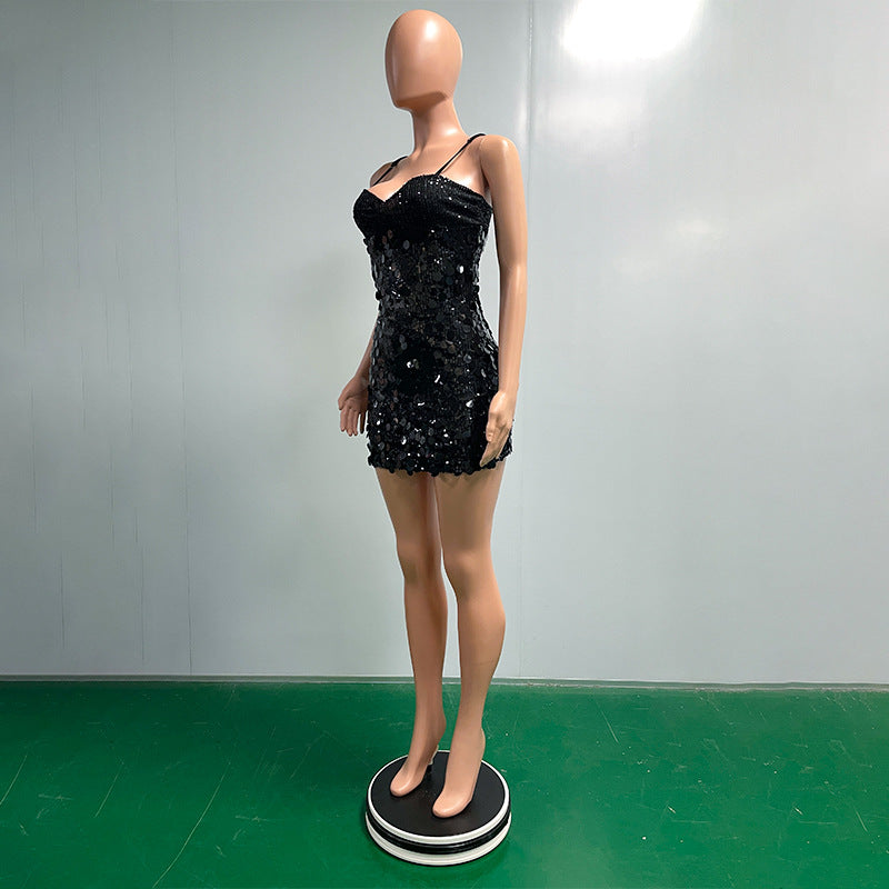 Summer Women's Glitter Sequin Low Back Strap Bodycon Dress 26
