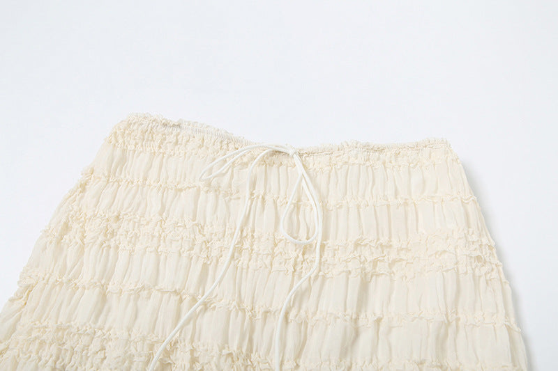 Spring Halter Neck Low Back Vest Pleated Chiffon Sexy Long Skirt Two Piece Set 19