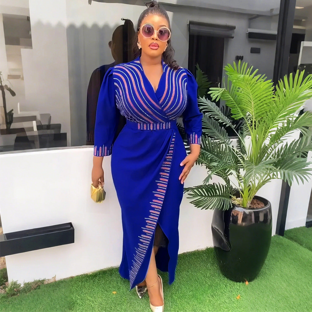 Autumn Women's V-Neck Fashion Chic Africa Plus Size Dress 3