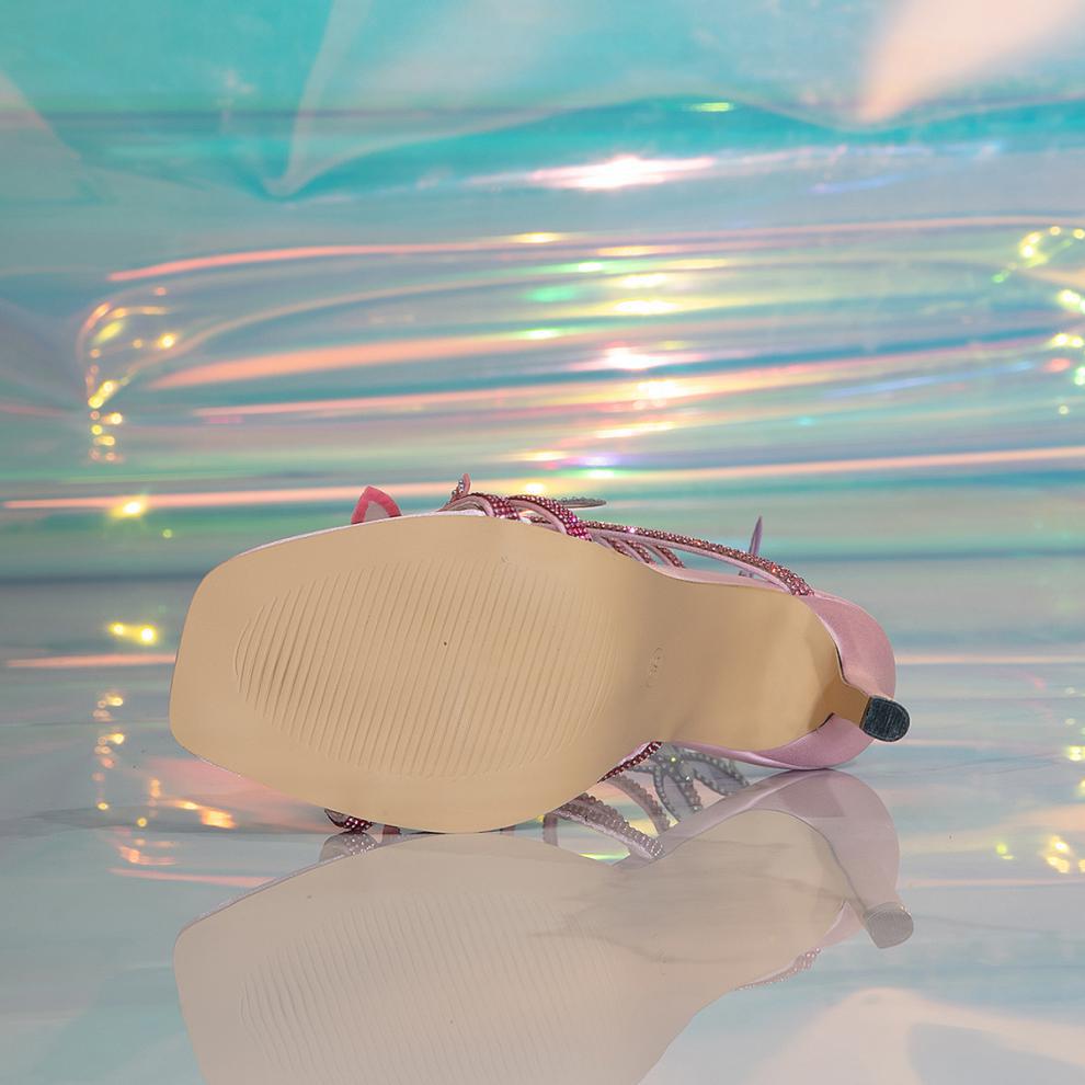 Women open toe rhinestone bow stiletto high heels 7