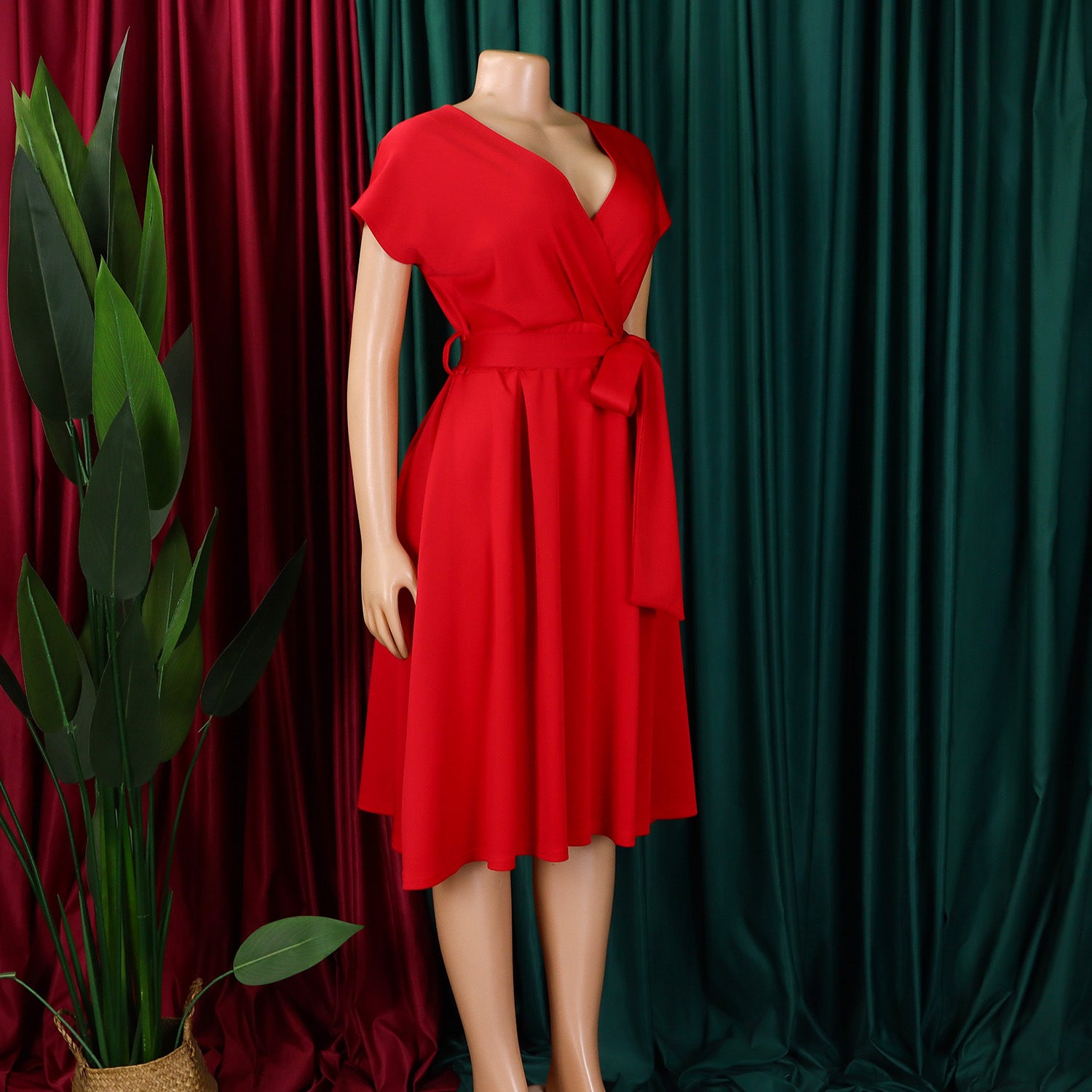 Women's Summer Fashion V-neck Belt Elegant Plus Size African Dress 16