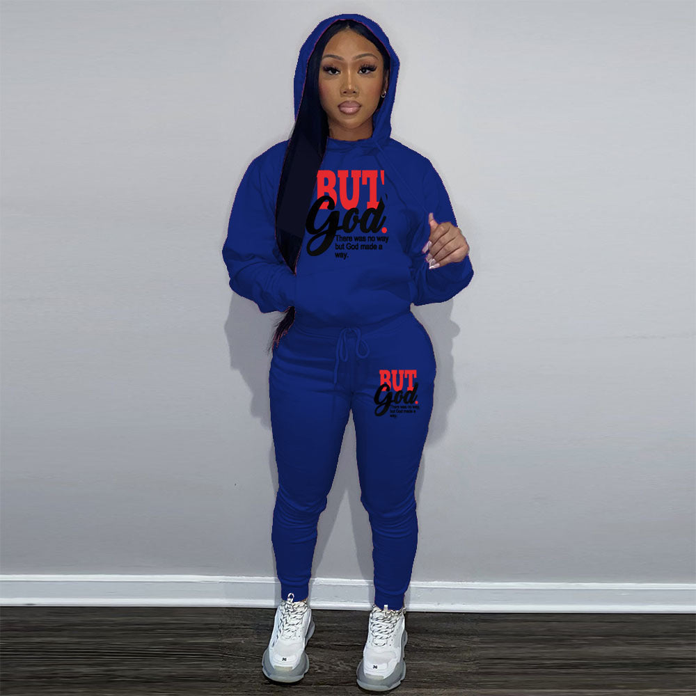 Women's Two-Piece Casual Printed Fleece Hoodie Pants Set 4