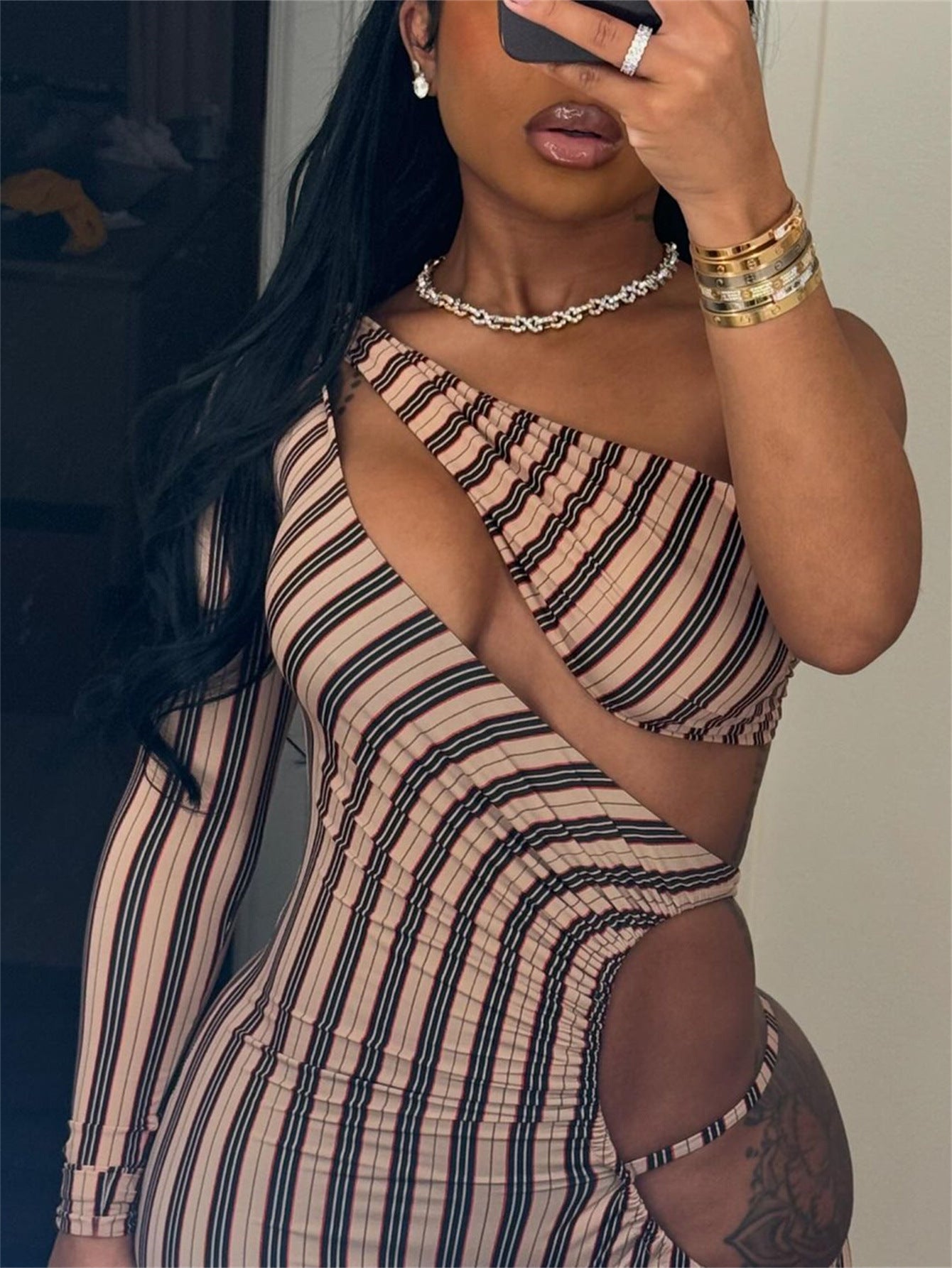 Autumn Stripe Slim Sexy Hollow Jumpsuit 3