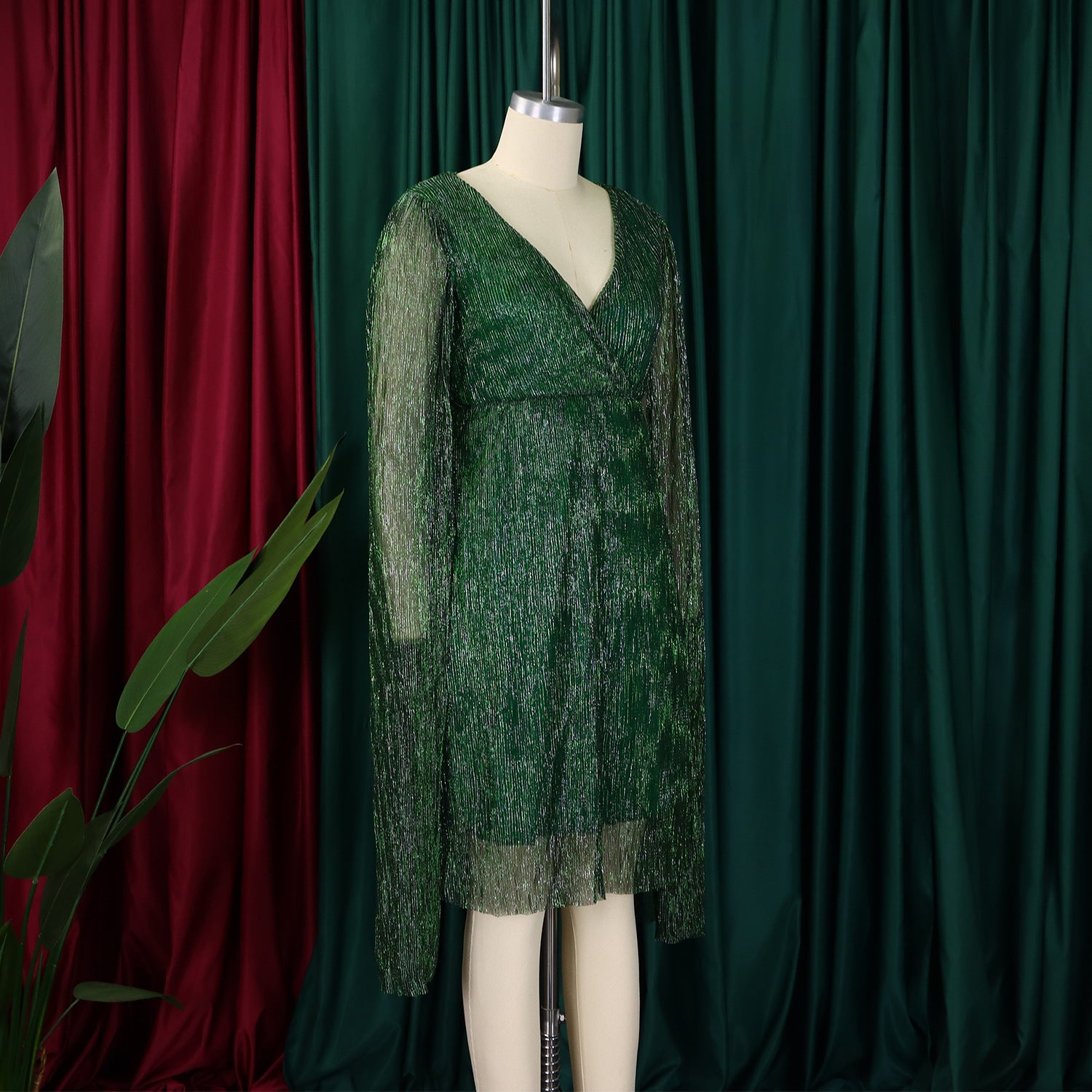 Women's Winter Fashion Chic Elegant V-Neck Long Sleeve Africa Evening Dress 22