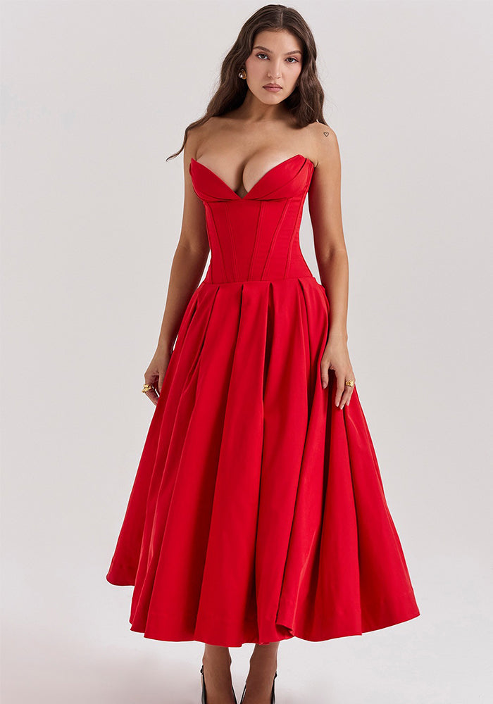 Women spring sexy sleeveless Maxi Solid Strapless dress