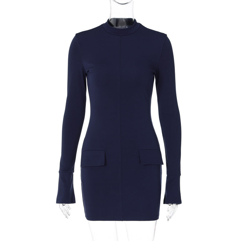 Women Autumn and Winter Round Neck Long Sleeve Sexy Bodycon Dress 8