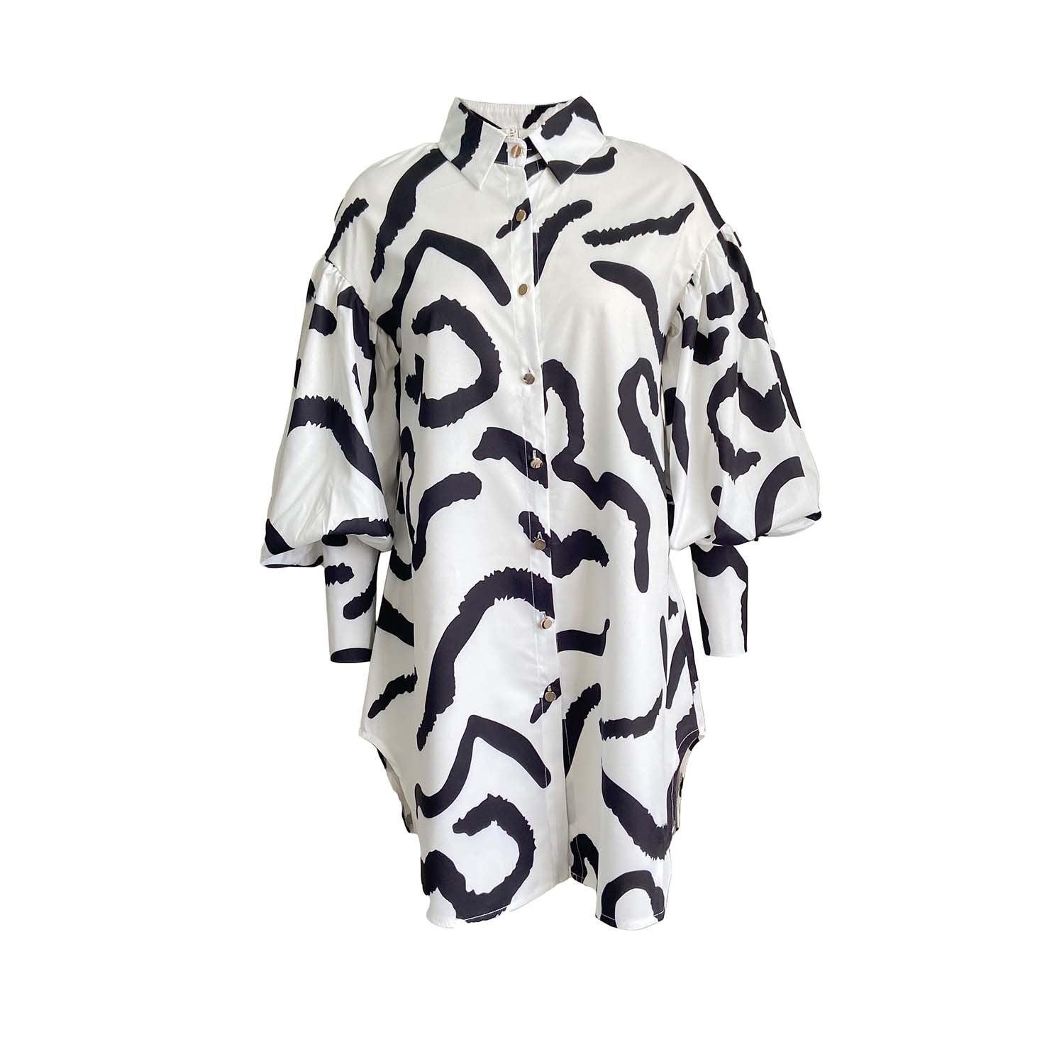 Women's Chic Loose Printed Fashion Shirt Dress 12