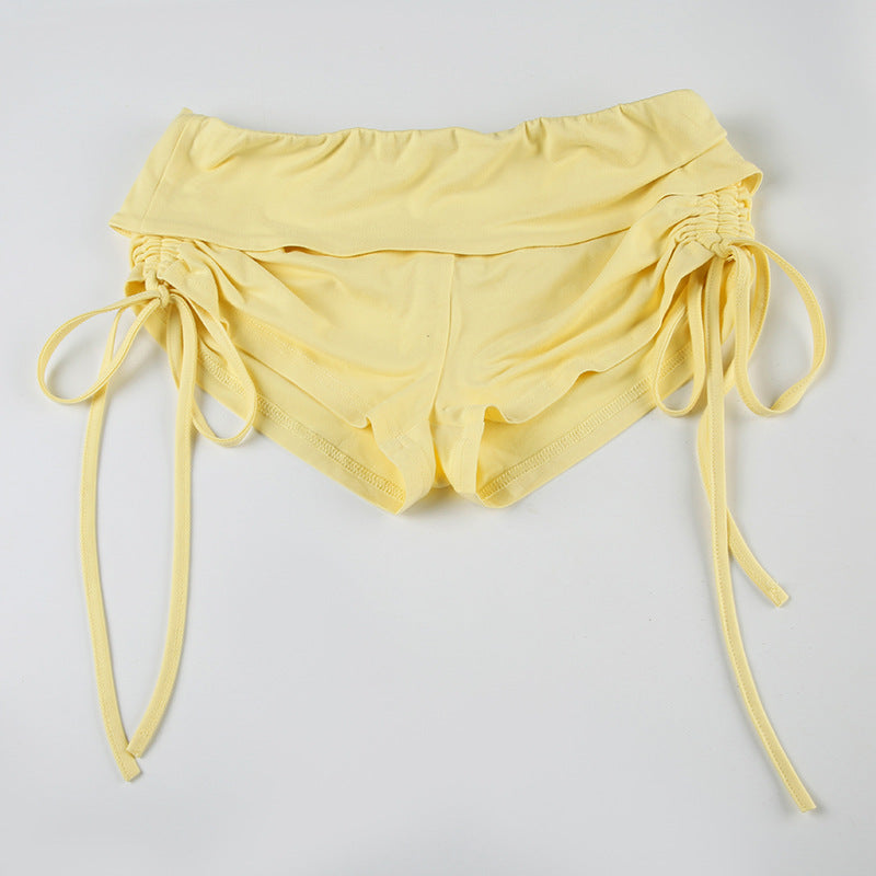 Summer Casual Sexy Knot Halter Neck Vest with Waist Drawstring Shorts Set 19