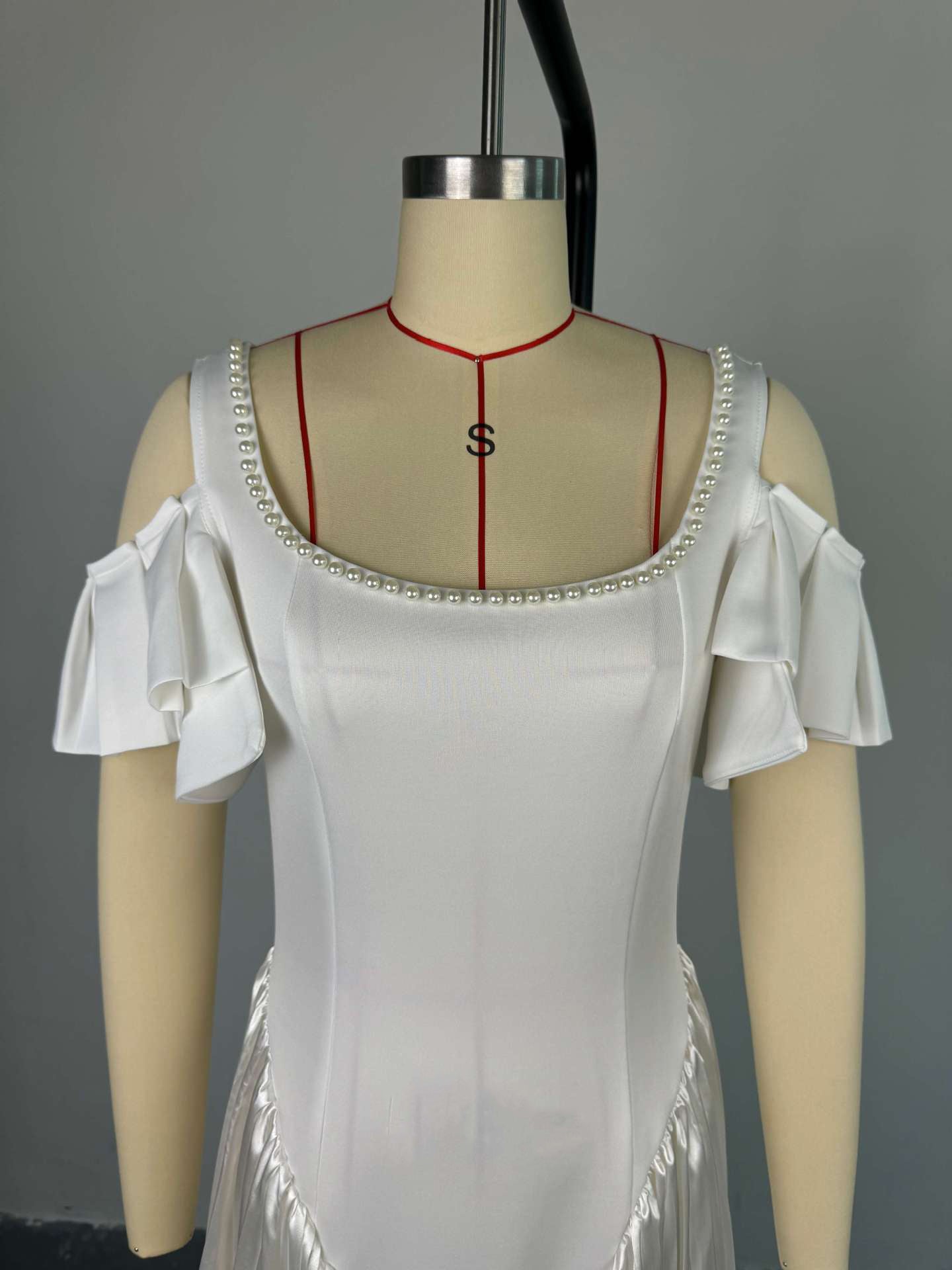 Women's Summer Chic Elegant U-Neck Ruffle Sleeve High Waist Pleated Long Dress 7