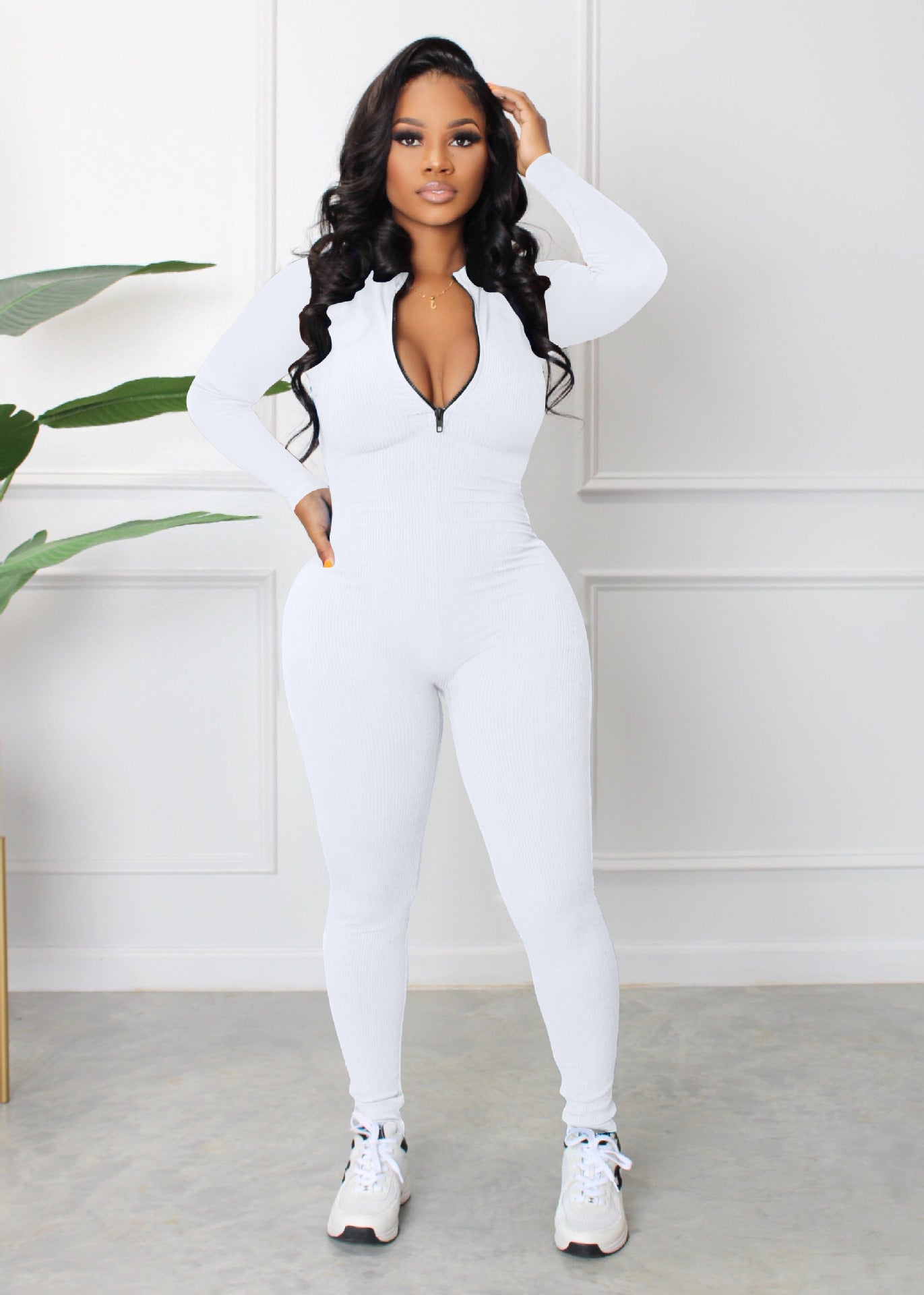 Women Fall Zip Long Sleeve Sports Jumpsuit 3