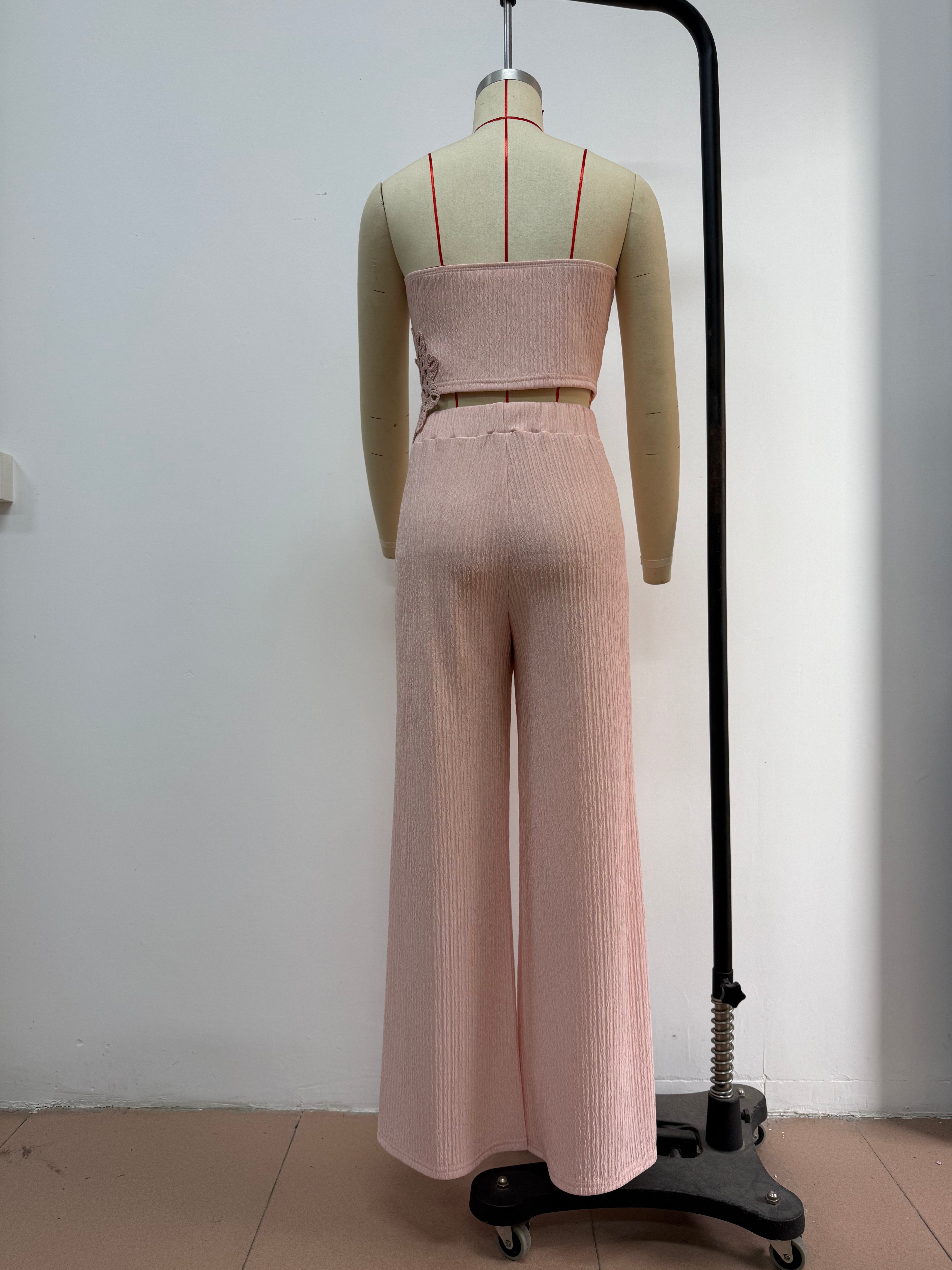 Women Sexy Pleated Strapless Top and Pants Two-piece Set