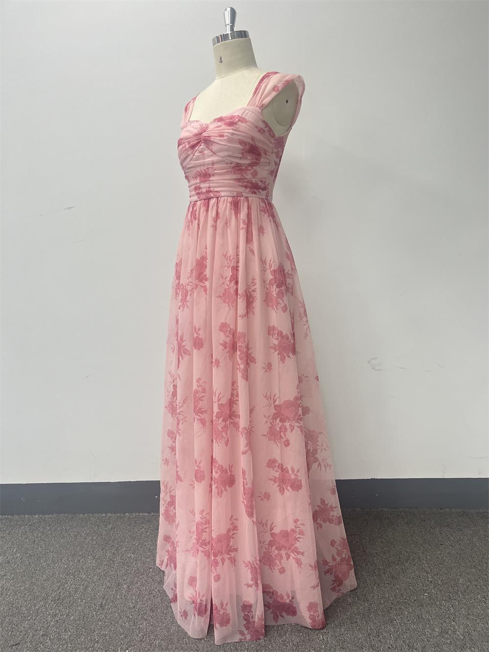 pleated strap floral formal party evening dress 11