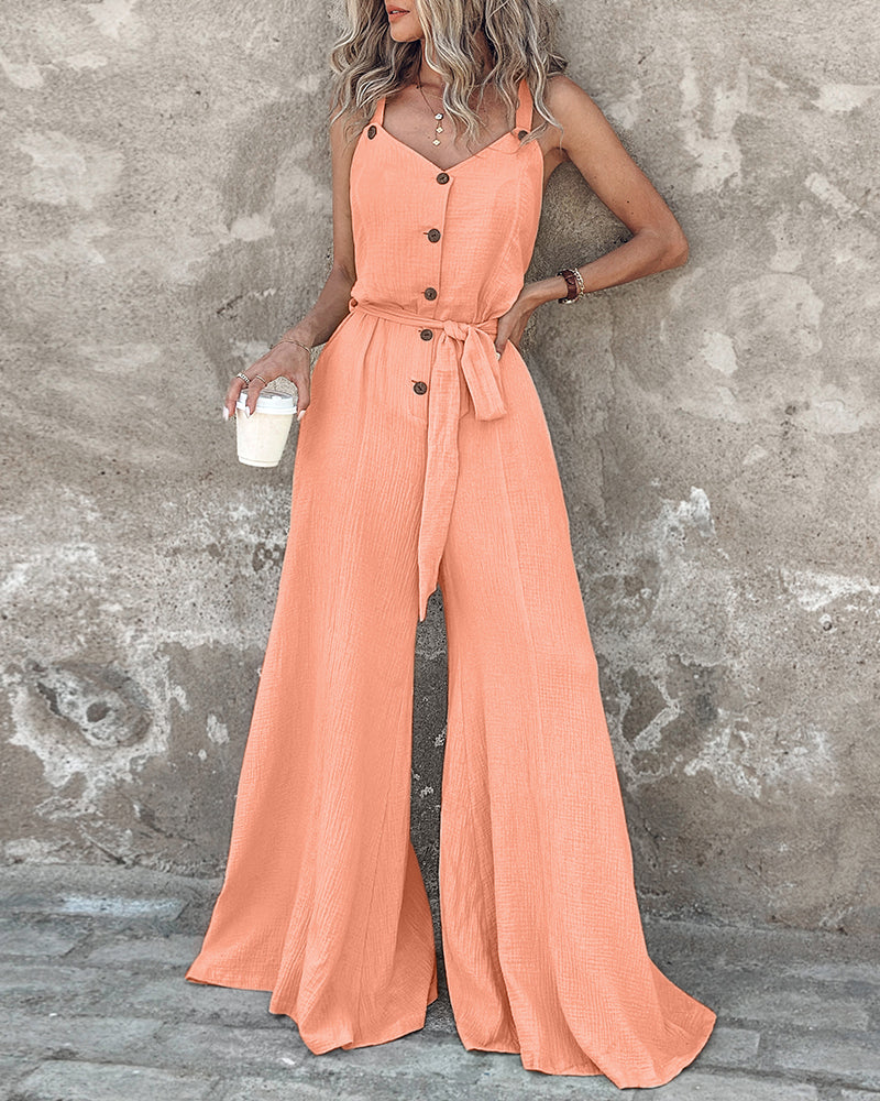 Women Button Tie Jumpsuit 4