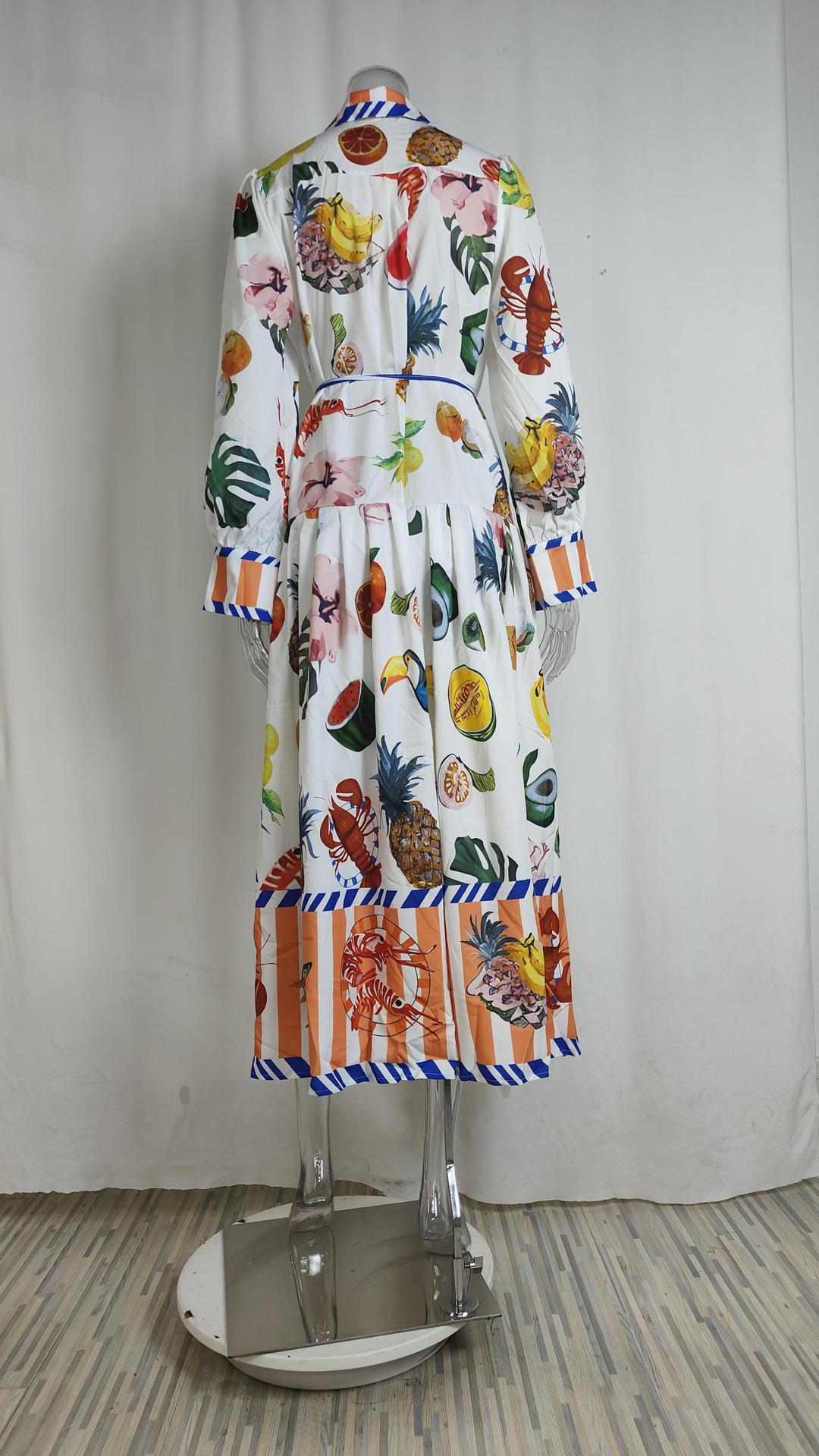 Women Chic Balloon Sleeve Turndown Collar Long Sleeve Dress 32