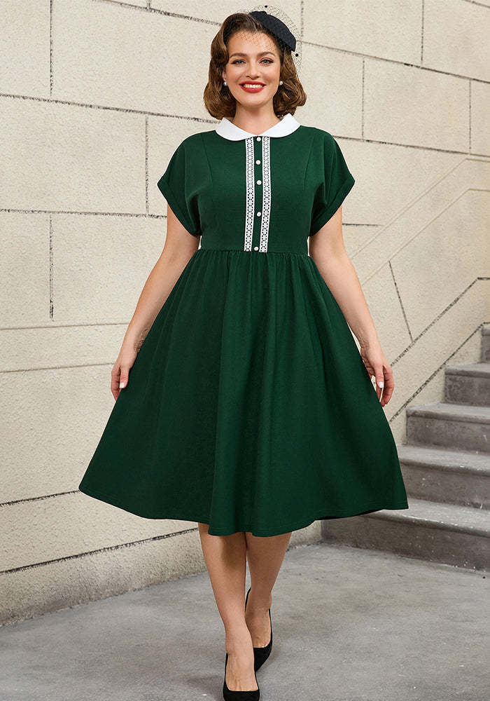 Plus Size Retro Peter Pan Collar Cocktail Elegant A-Line Dress