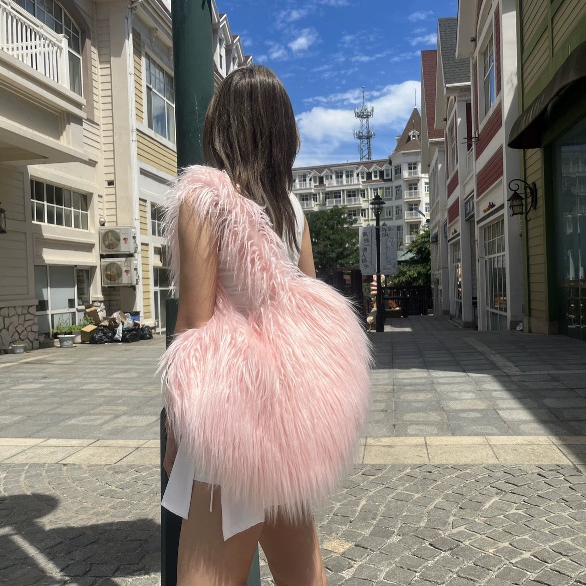 Style Trendy Heart Bag Women's Fur Bag Heart-Shaped Cute Crossbody Bag Shoulder Bag 43