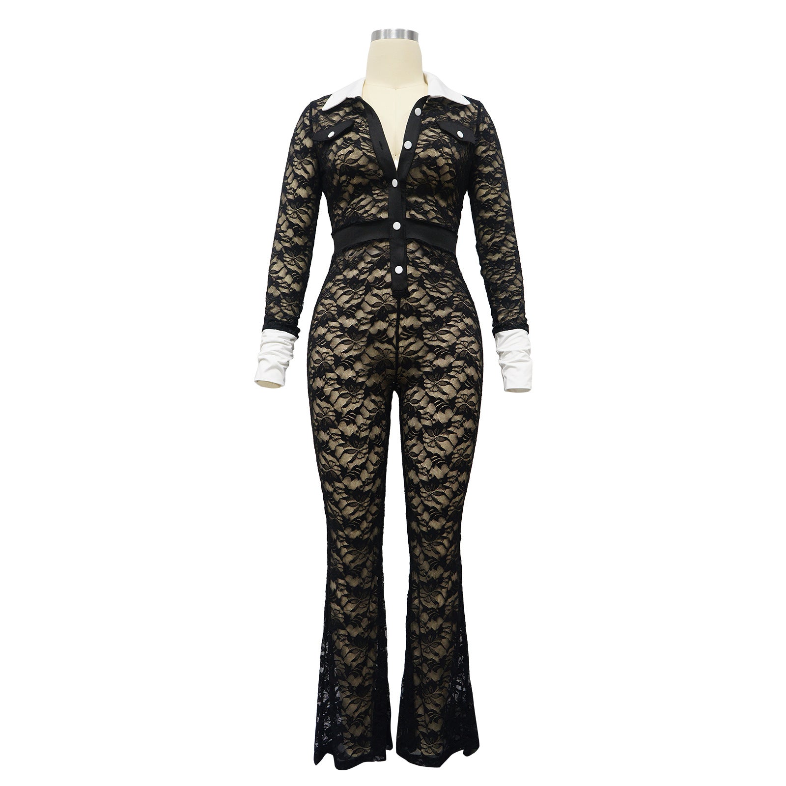 Women Lace Patchwork Long Sleeve Jumpsuit 7