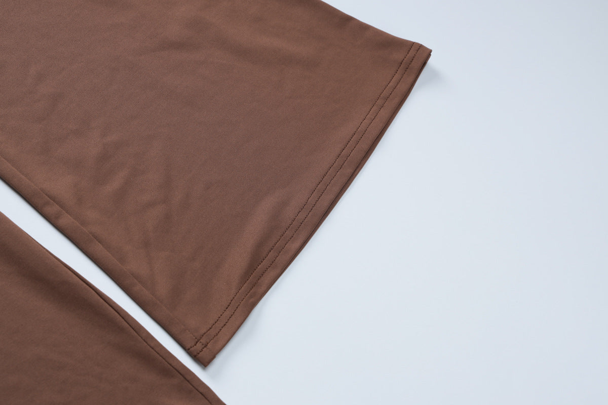 Women's Autumn Long Sleeve Halter Neck Top Pleated Slim Bell Bottom Trousers Fashion Sports Two Piece Set 11