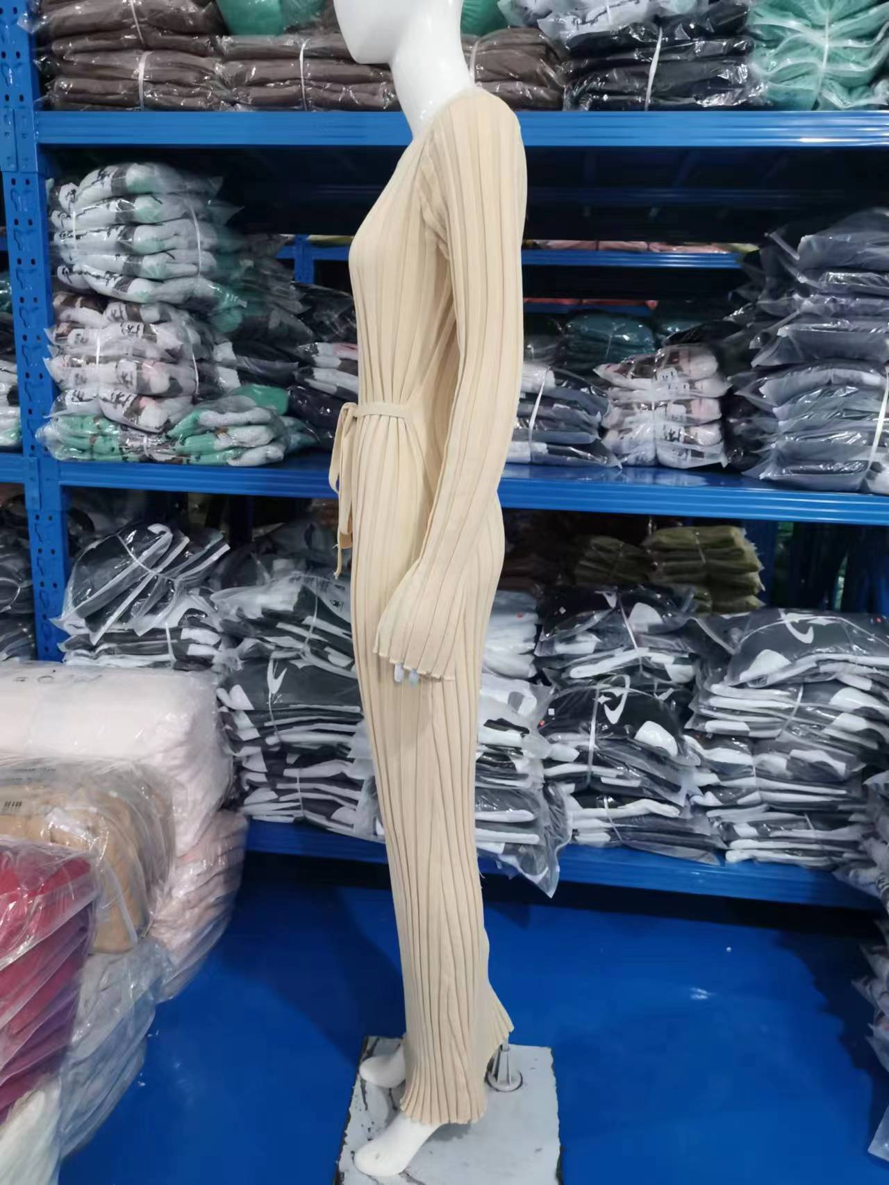 Autumn And Winter Knitting Dress Casual Slim Waist Round Neck Ribbed Slim Fit Knitting Long Dress For Women 14