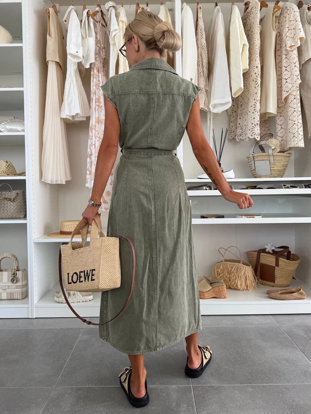 Women Casual Single-Breasted Sleeveless Denim Dress 6