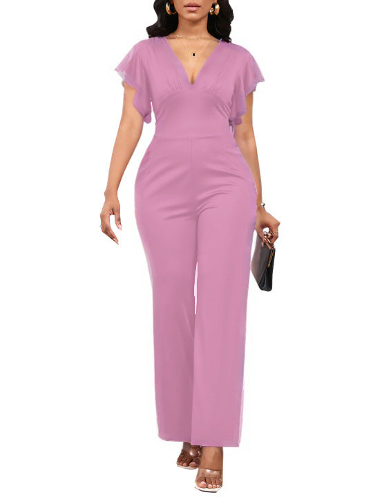 Women Sexy Solid V Neck Women Jumpsuit