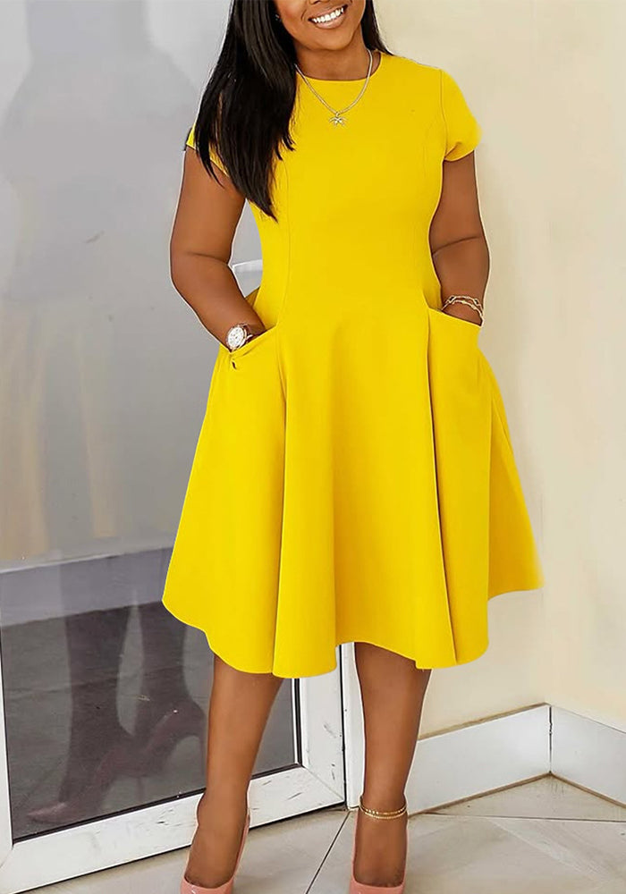 Women Spring Summer Casual Round Neck Pocket Dress