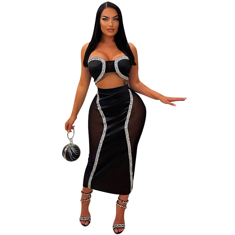 Fashionable And Sexy Mesh Beaded Party Maxi Dress 6