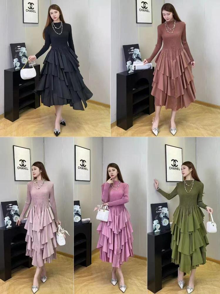 Plus Size Fashion Flounce Chic Slim Waist Elegant Solid Cascading Ruffles Dress 9