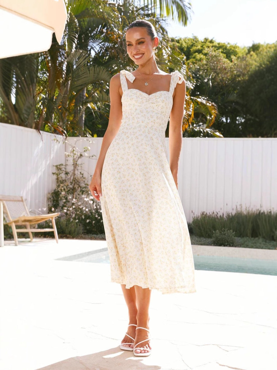 Women's Summer Floral Print Lace-Up Strap Holiday Dress 6