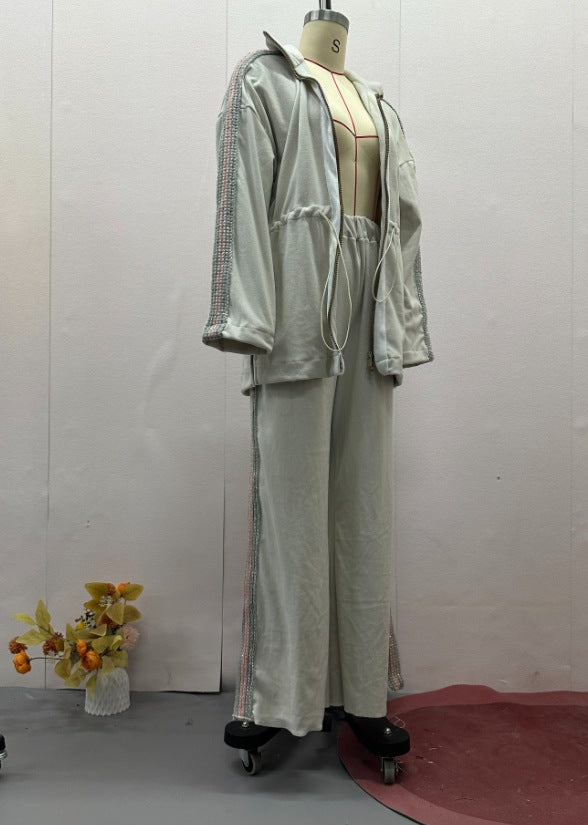 Autumn Fashion Contrast Color Drawstring Elastic Top Casual Pants Two Piece Set 10