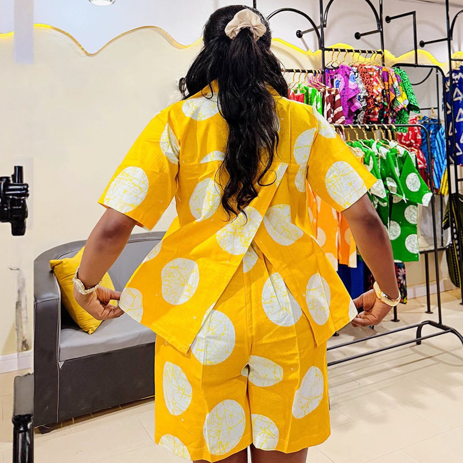 Plus-size African Women printed short-sleeved turndown collar shirt and casual shorts two-piece set 5