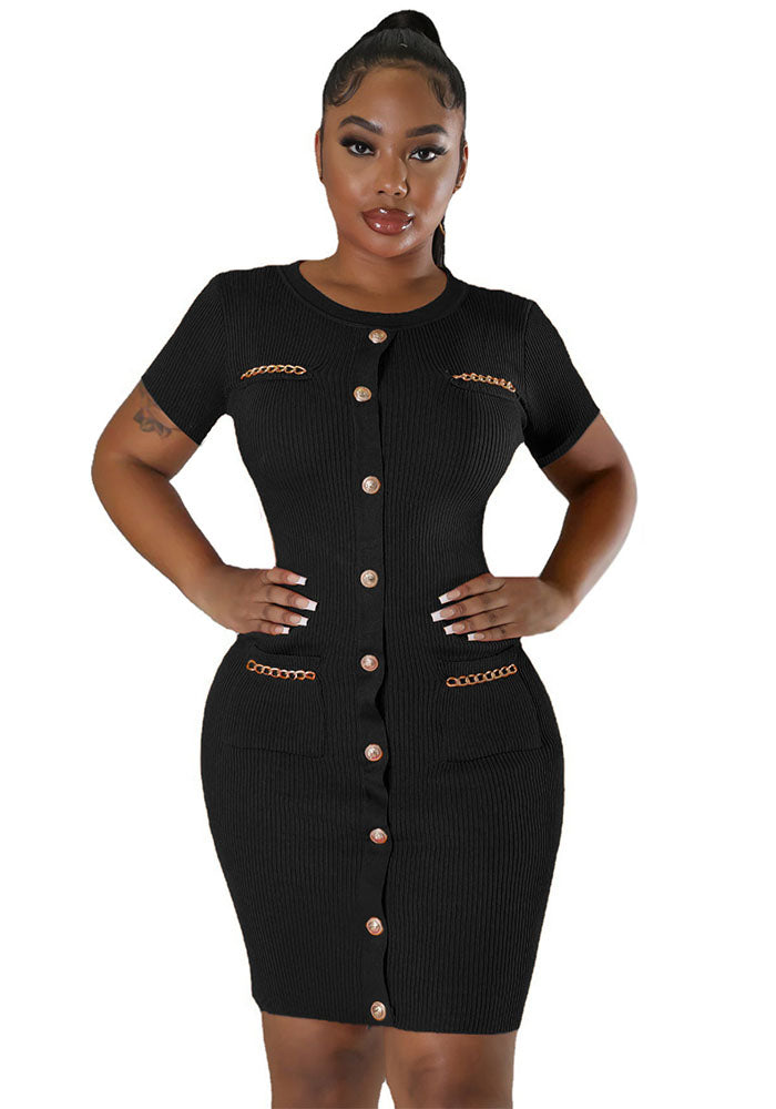 Women Round Neck Knitting Short Sleeve Dress 6