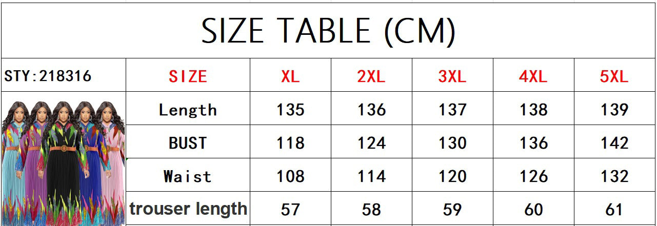 Plus Size Autumn Women's Print Button Long Sleeve Pleated Dress 16