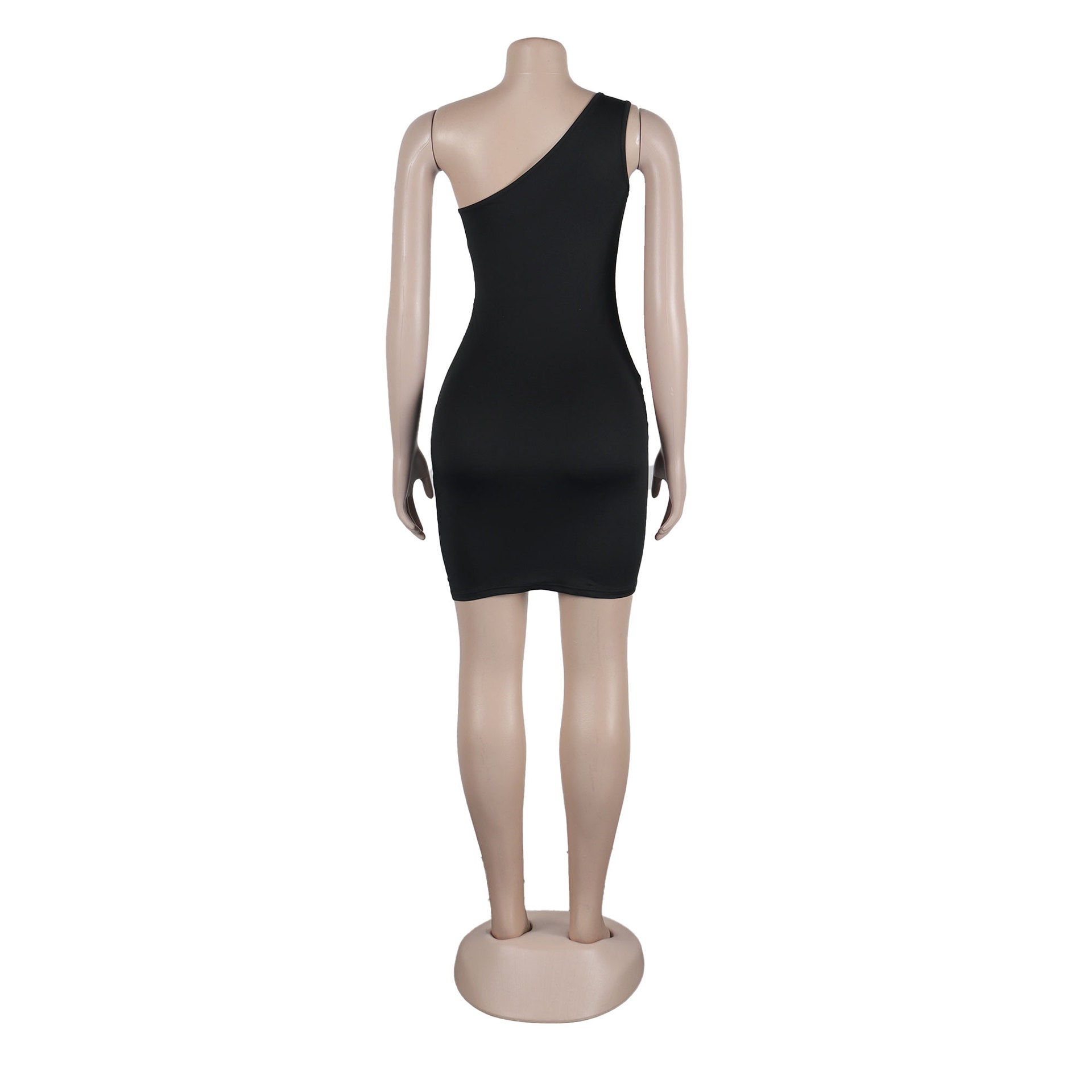 Women Sexy Beaded Patchwork See-Through One-Shoulder Sleeveless Elastic Bodycon Dress 9