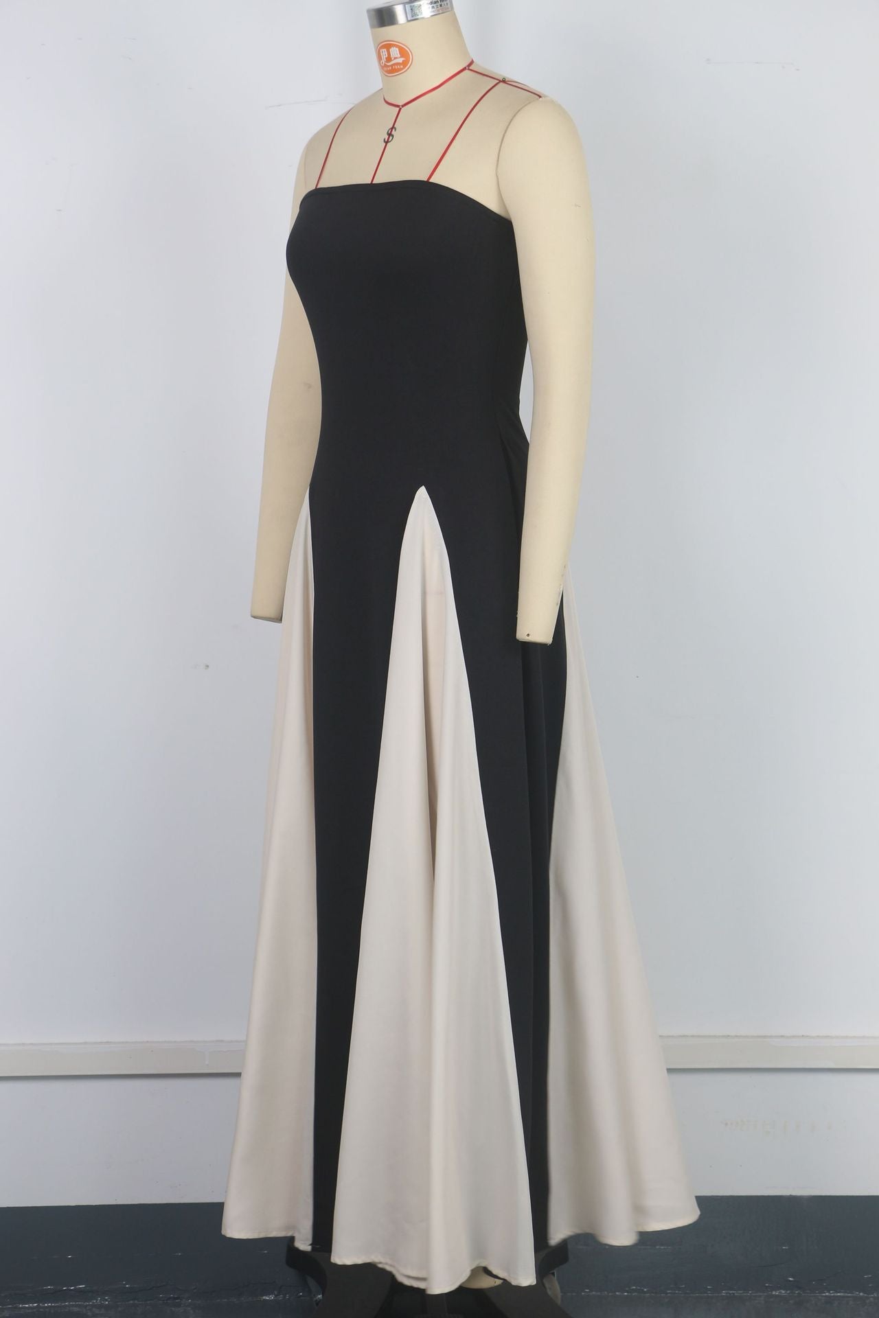 Fashionable Women's Sexy Contrast Patchwork Strapless Long Evening Dress 10