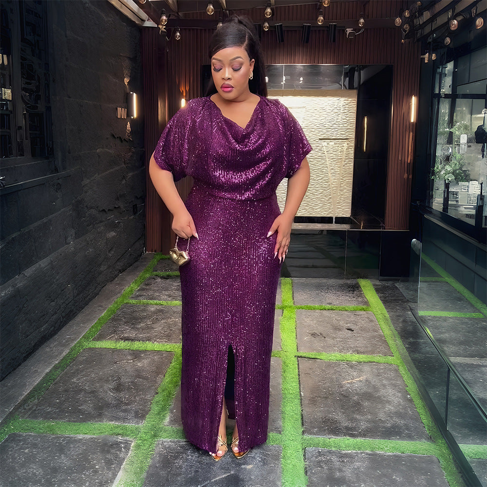 Evening Gown Formal Party African Fashion Sequin Plus Size Women's Chic Dress