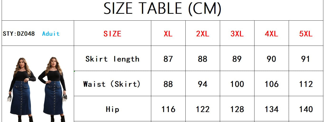 Plus Size Women Denim Button Fake Pocket Skirt 9