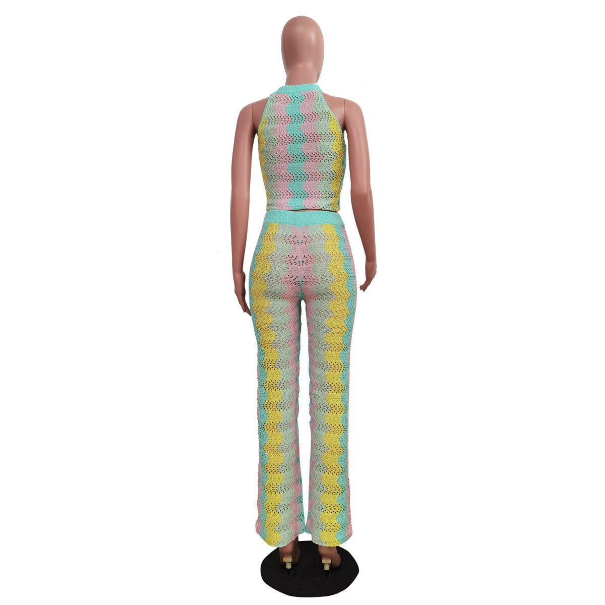 Women knitting sleeveless Top and Bell Bottom Pant two-piece set 6