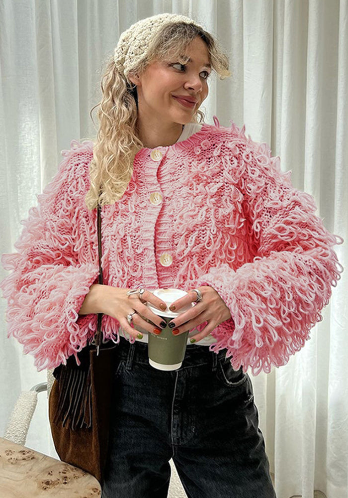 Women Knitting Tassel Button Jacket