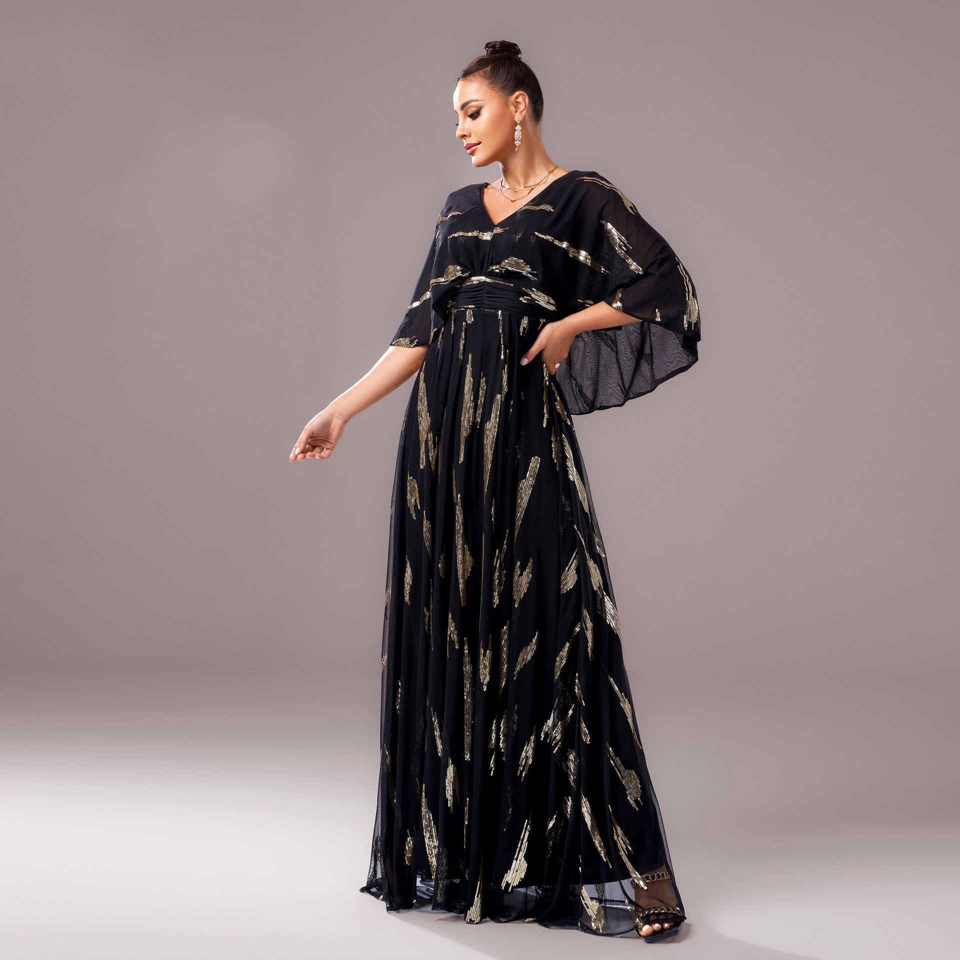 Women v-neck half-sleeve sequin formal party bodycon evening dress 5