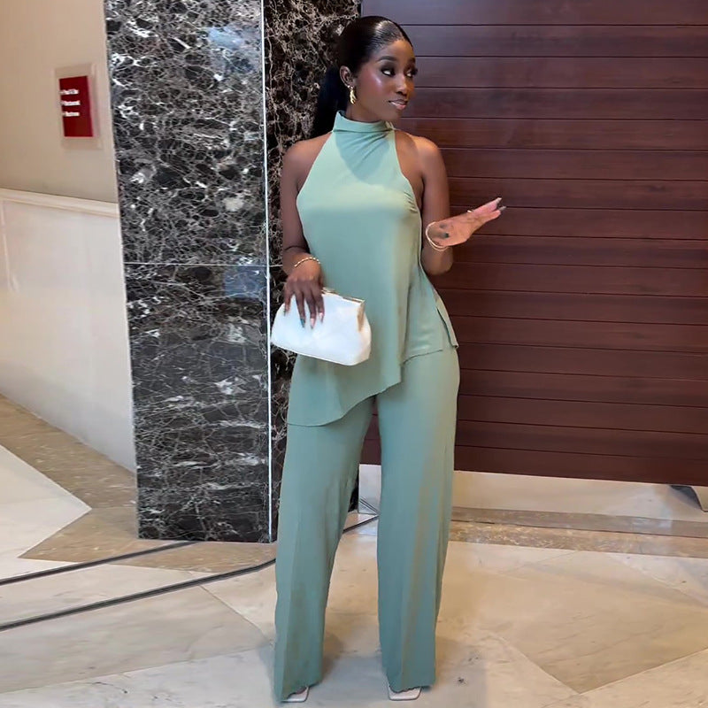 Women's Winter And Spring Sleeveless Tank Top Wide-Leg Trousers Casual Two Piece Set