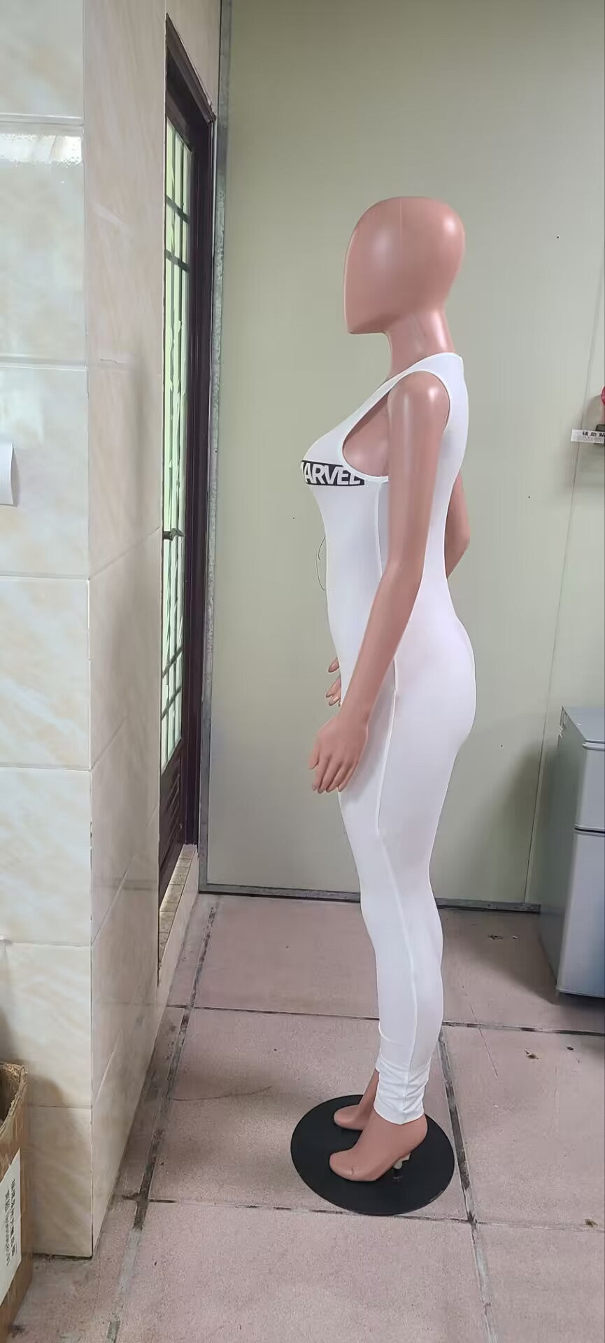 Women's Casual Sports Street Slim Letter Print Round Neck Sleeveless Jumpsuit 9